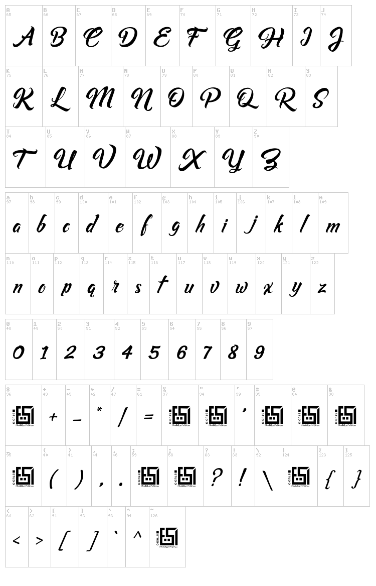 Asiyah Script font map